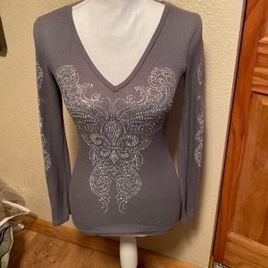 Blinged out long sleeve top-medium